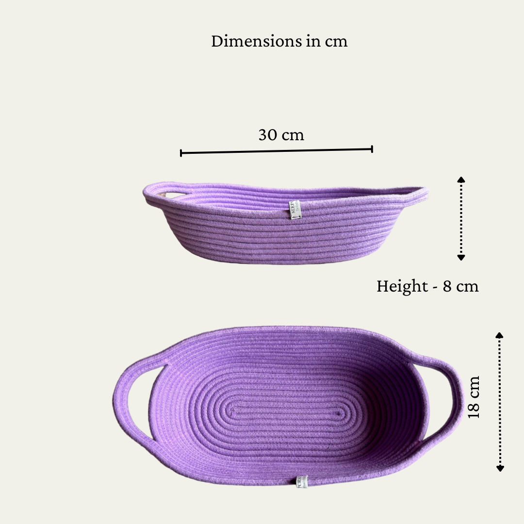 a purple basket on a table