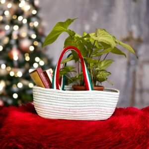Image Showing christmas gift hamper basket in red, green and white colour
