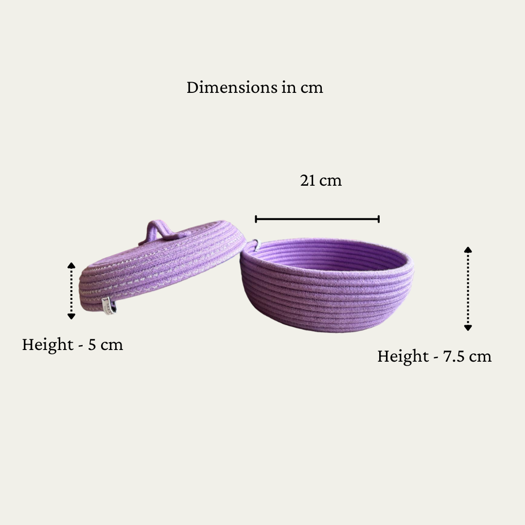 dimensions Handmade cotton basket with Lid